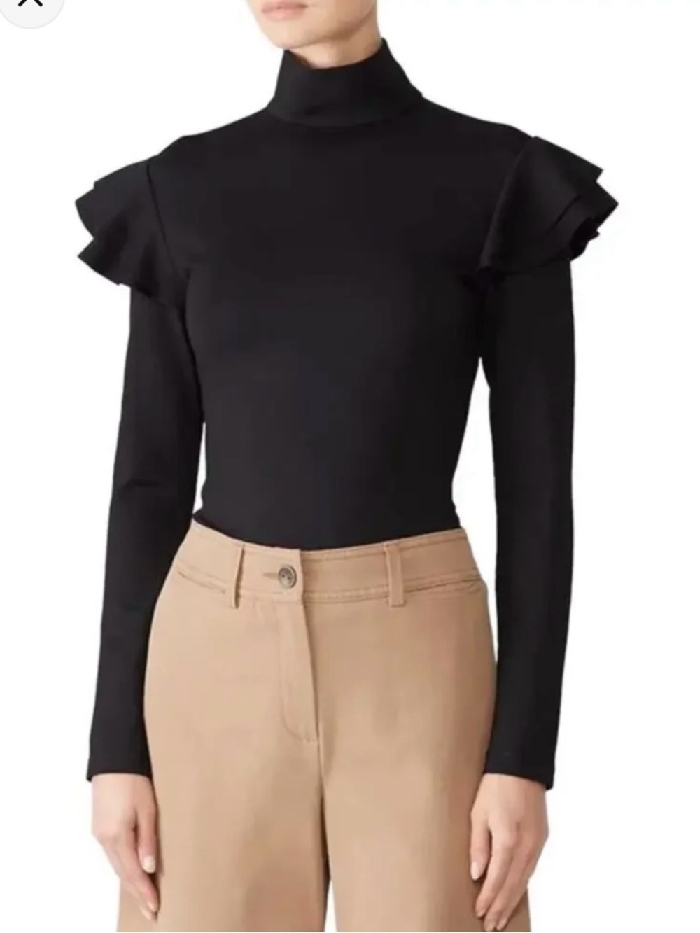 Hunter Bell Mason Black Ruffle Turtleneck Long Sleeve Knit Top Size Medium